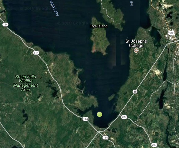 Map showing buoy location in Sebago Lake