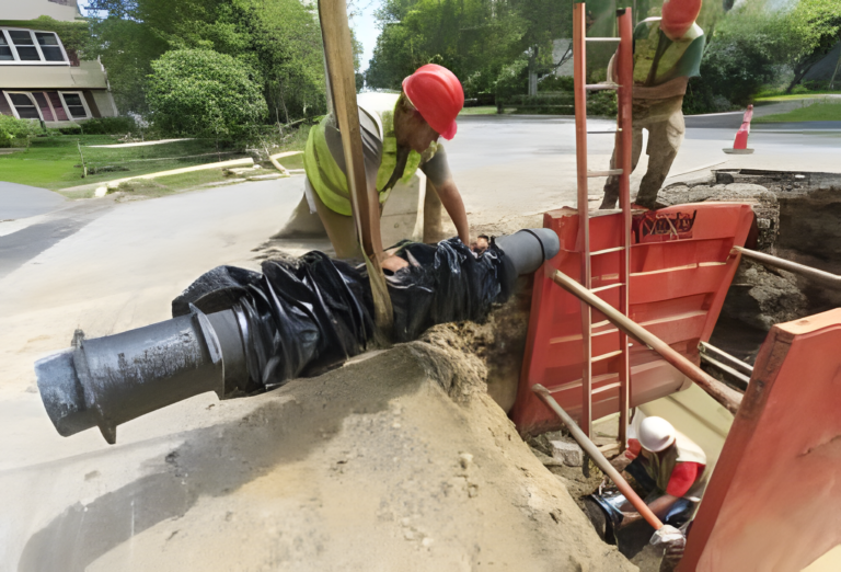 construction workers installing a water main